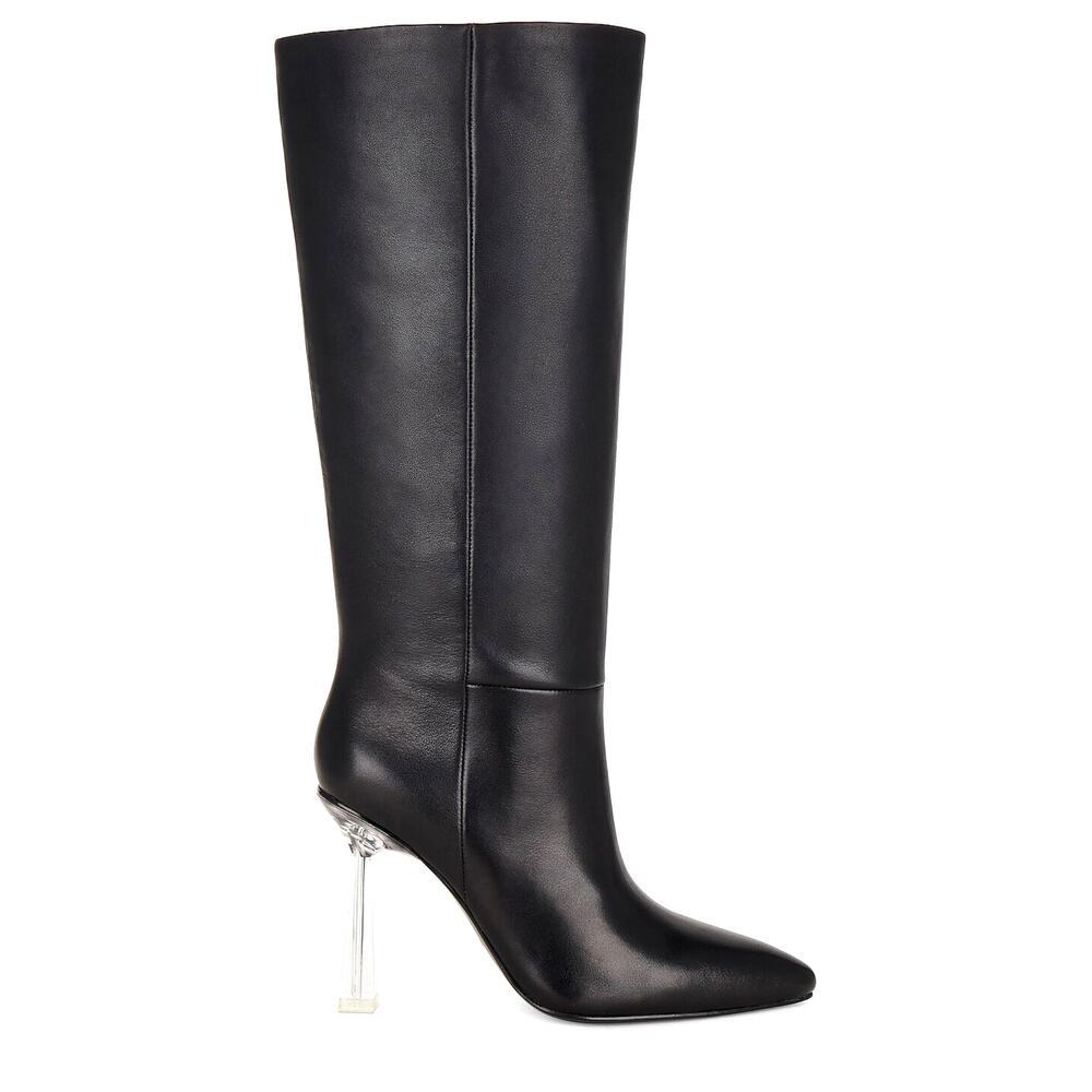 Raye Elo x Revolve Black Leather Boots Clear Heel size 9